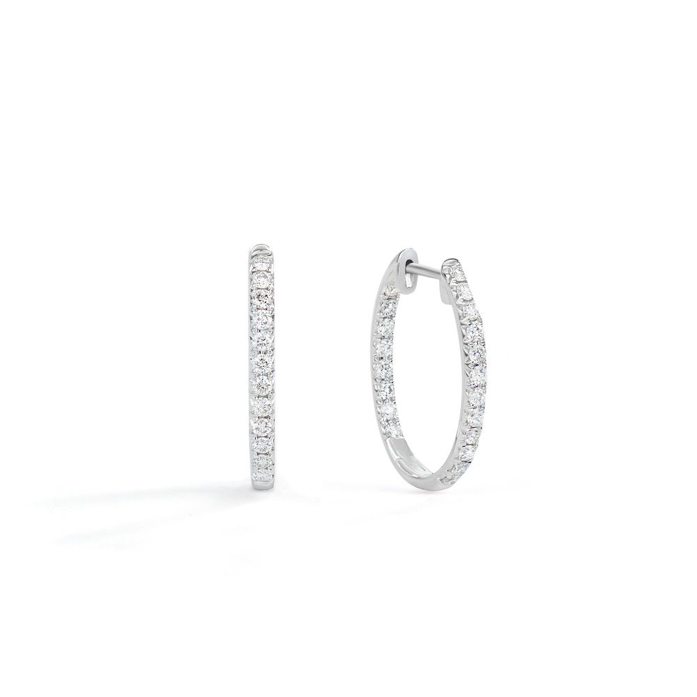 Medium Oval In and Out Diamond Hoop Earrings in 18K White Gold