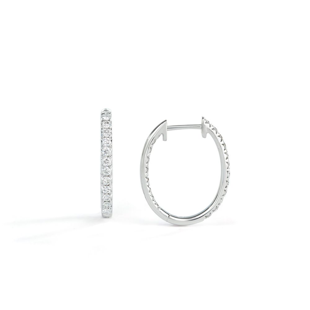Medium Oval In and Out Diamond Hoop Earrings in 18K White Gold