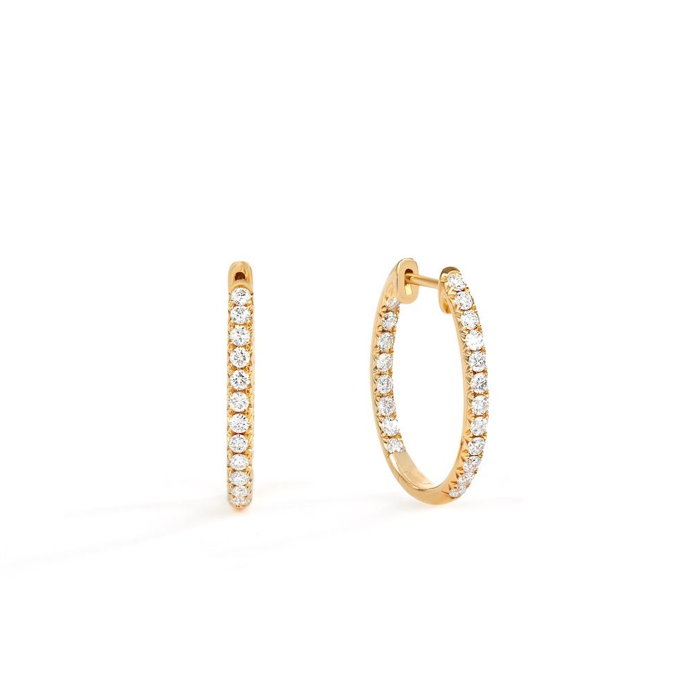 Medium Oval In and Out Diamond Hoop Earrings in 18K Yellow Gold