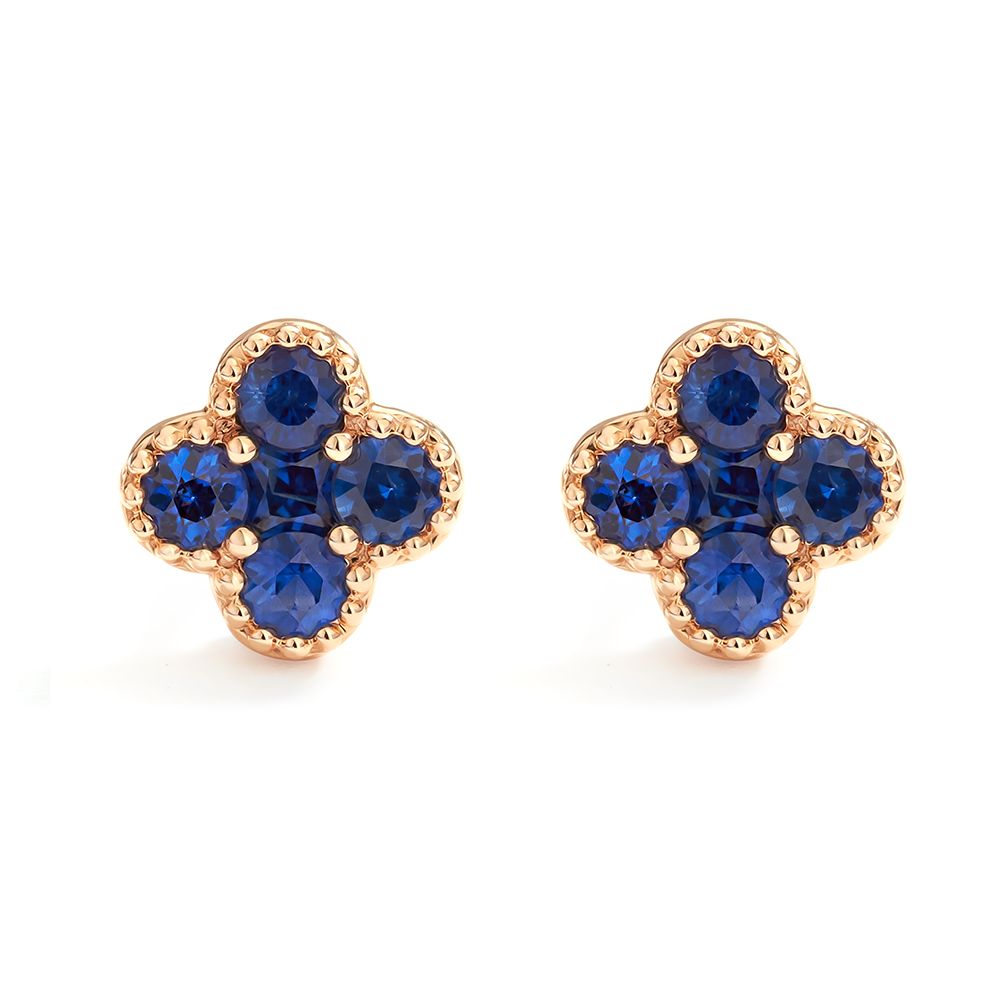 Petite Sapphire Clover Stud Earrings in 18K Rose Gold