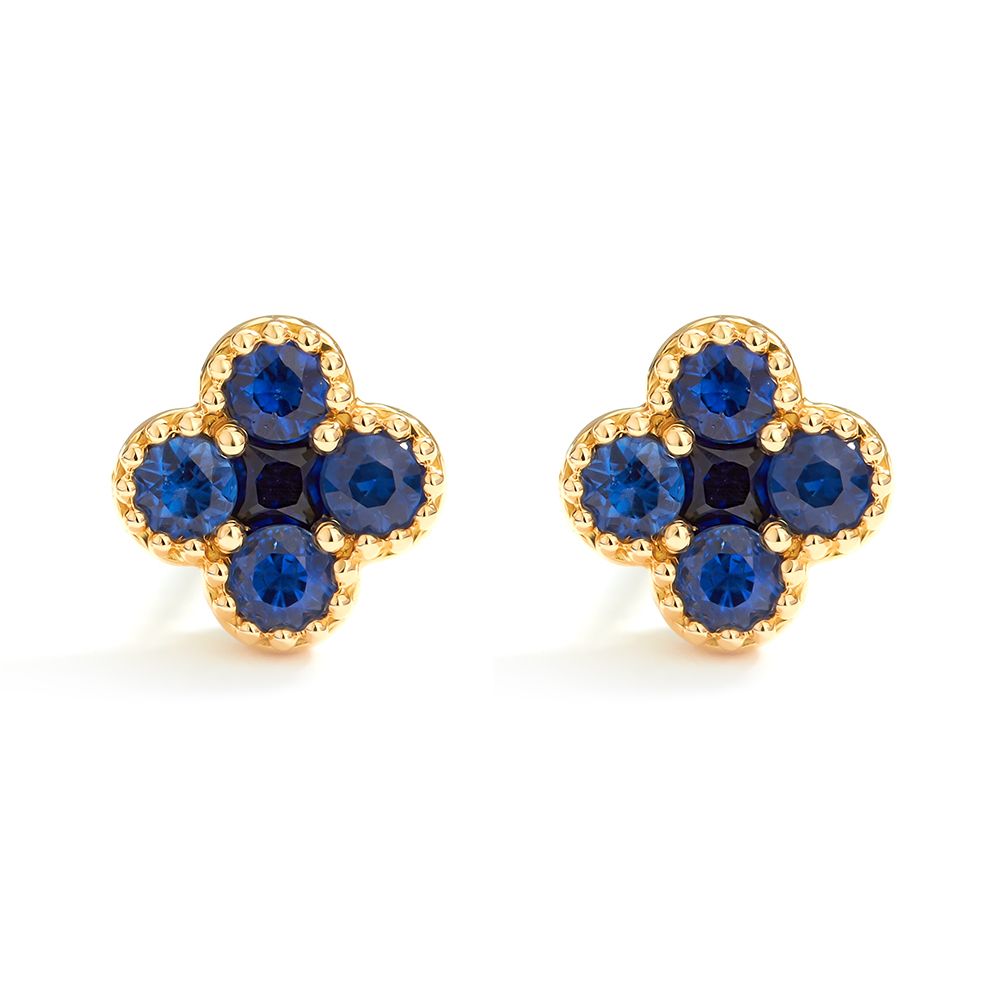 Petite Sapphire Clover Stud Earrings in 18K Yellow Gold