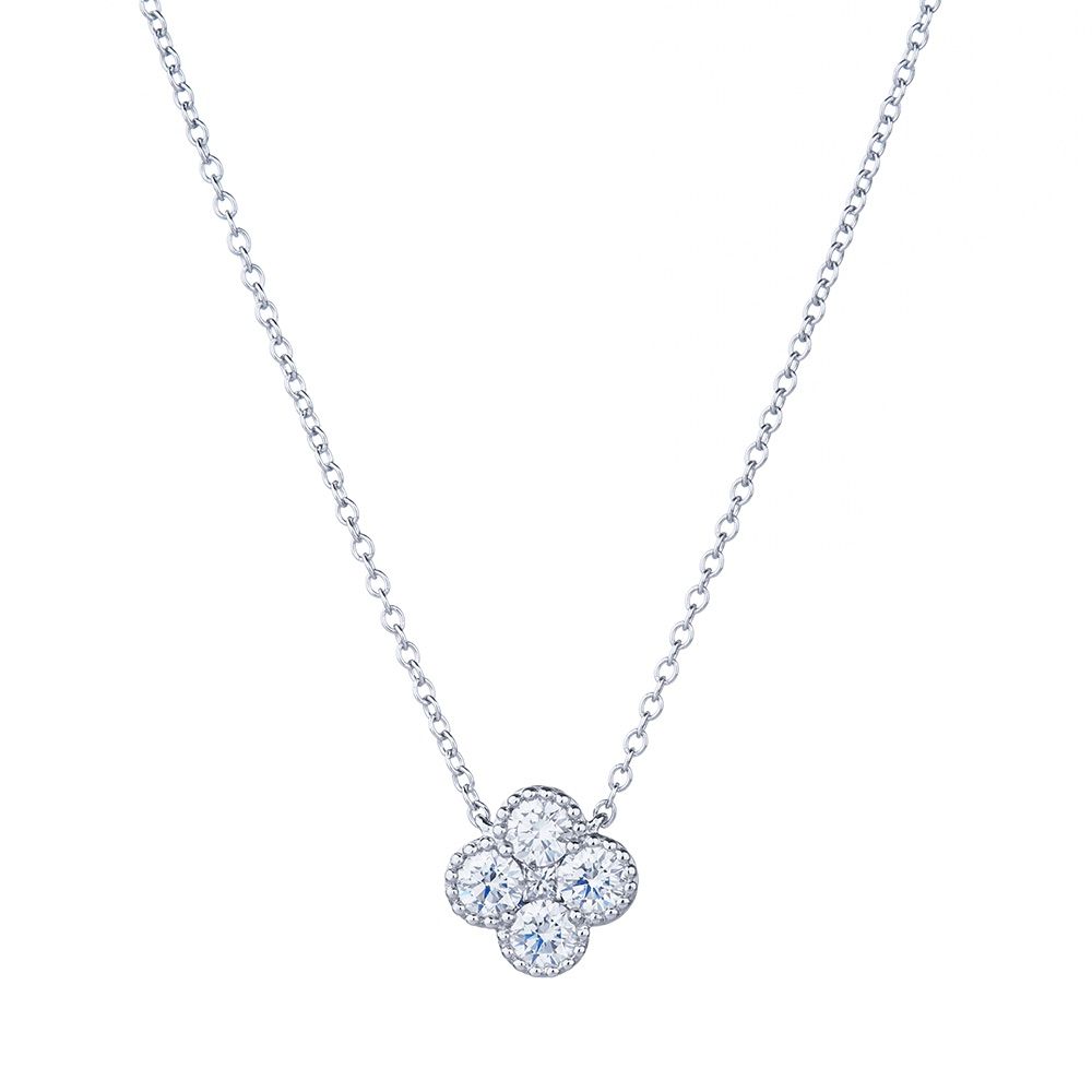 Petite Diamond Clover Necklace in 18K White Gold (0.44ct)
