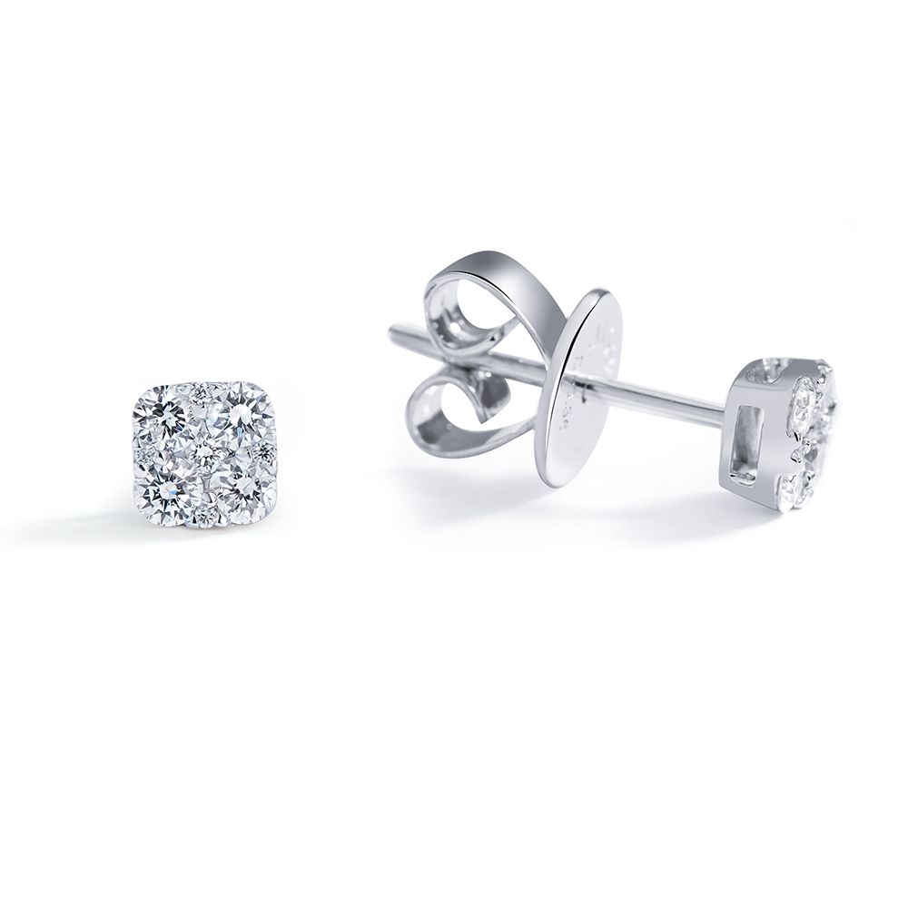 Petite Illusion Diamond Cushion Stud Earrings in 14K White Gold (0.36ct)