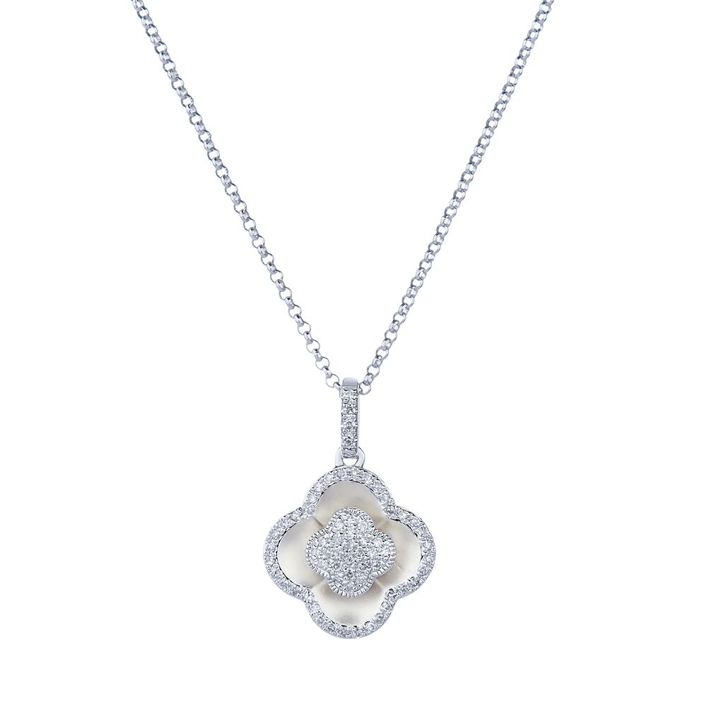 Satin Clover Diamond Halo Pendant in 14K White Gold (0.13ct)