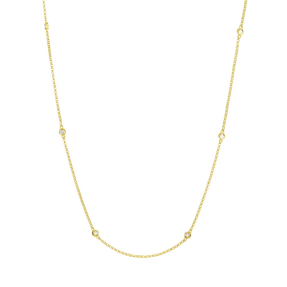 Petite Milgrain Bezel Set Diamond by the Yard Necklace in 14K Yellow Gold
