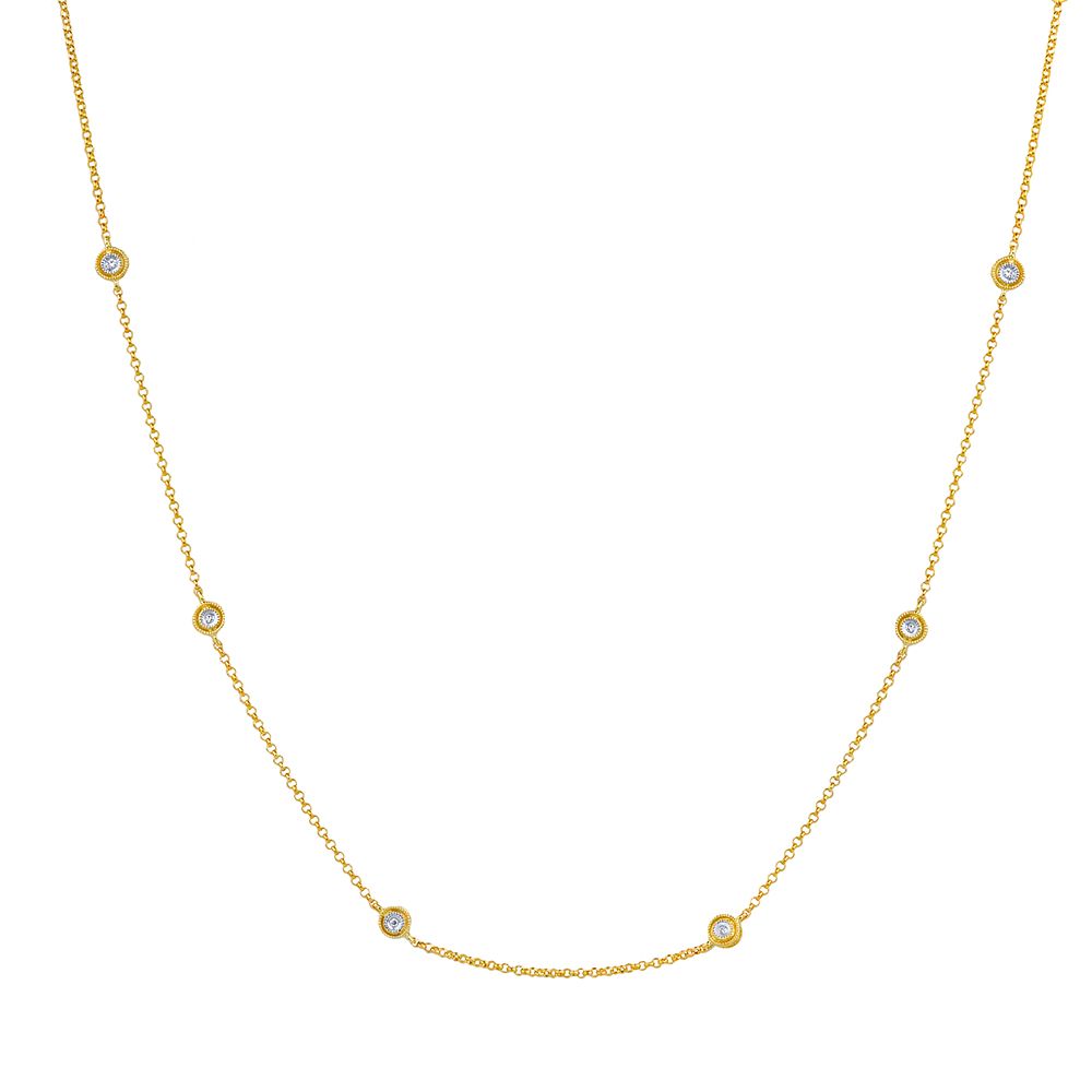 Two-Tone Milgrain Petite Diamond by the Yard Necklace in 14K Yellow and White Gold (0.06ct)