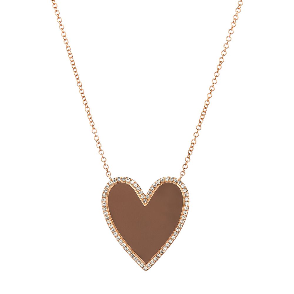 Glossy Diamond Halo Heart Necklace in 14K Rose Gold (0.19ct)