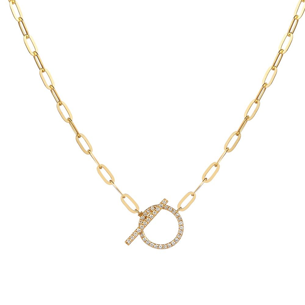 Diamond Circle Paperclip Chain Necklace in 14K Gold (0.11ct)