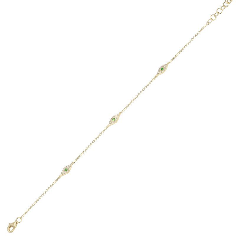 Petite Diamond and Emerald Evil Eye Station Bracelet in 14K Yellow Gold