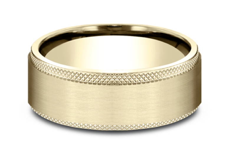 Men's Comfort-Fit Knurled Edge Wedding Band in Yellow Gold (8mm)