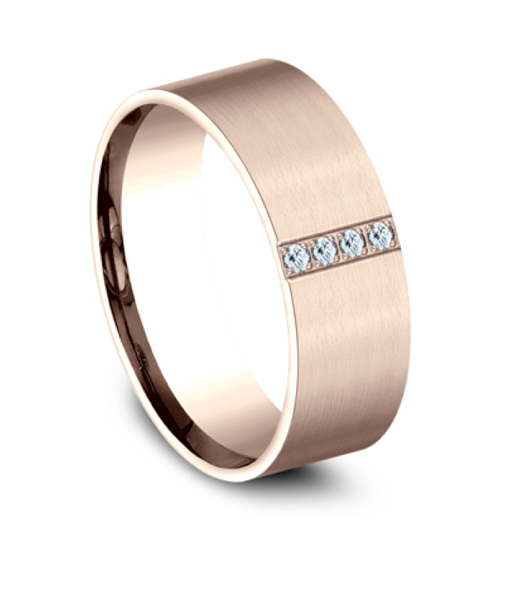 Comfort Fit Men's Vertical Diamond Row Matte Finished Wedding Ring in 14k Rose Gold (0.08ct)