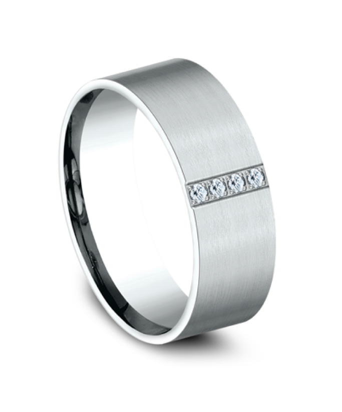 Comfort Fit Men's Vertical Diamond Row Matte Finished Wedding Ring in 18k White Gold (0.08ct)