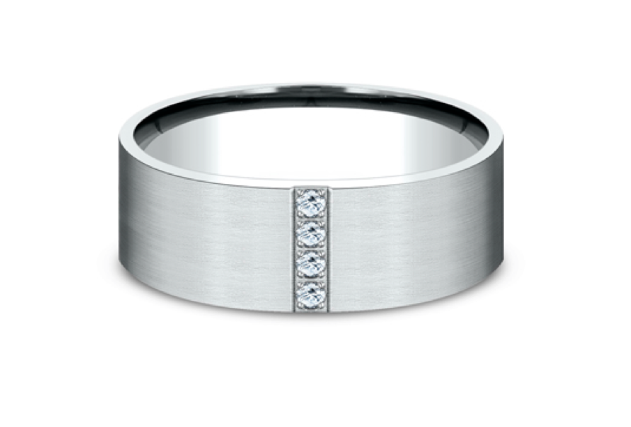 Comfort Fit Men's Vertical Diamond Row Matte Finished Wedding Ring in 18k White Gold (0.08ct)