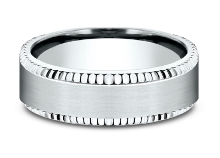 Men's Comfort-Fit Coin Edge Satin Matte White Gold Wedding Band (7mm)