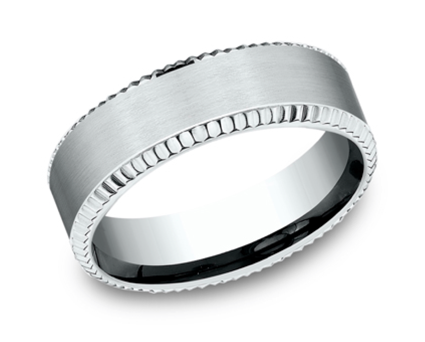 Men's Comfort-Fit Coin Edge Satin Matte Platinum Wedding Band (7mm)