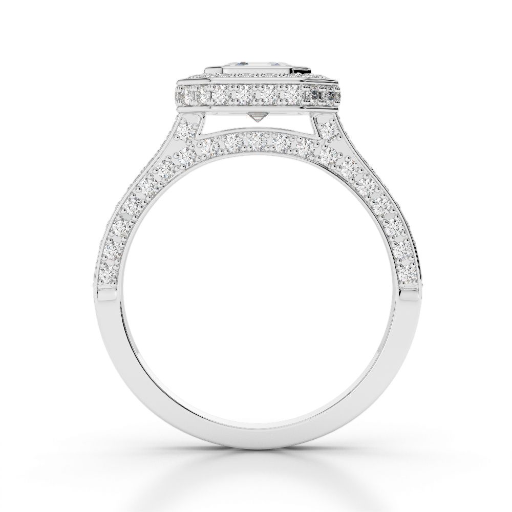 Asscher Cut Diamond Halo Engagement Setting With Side Stones