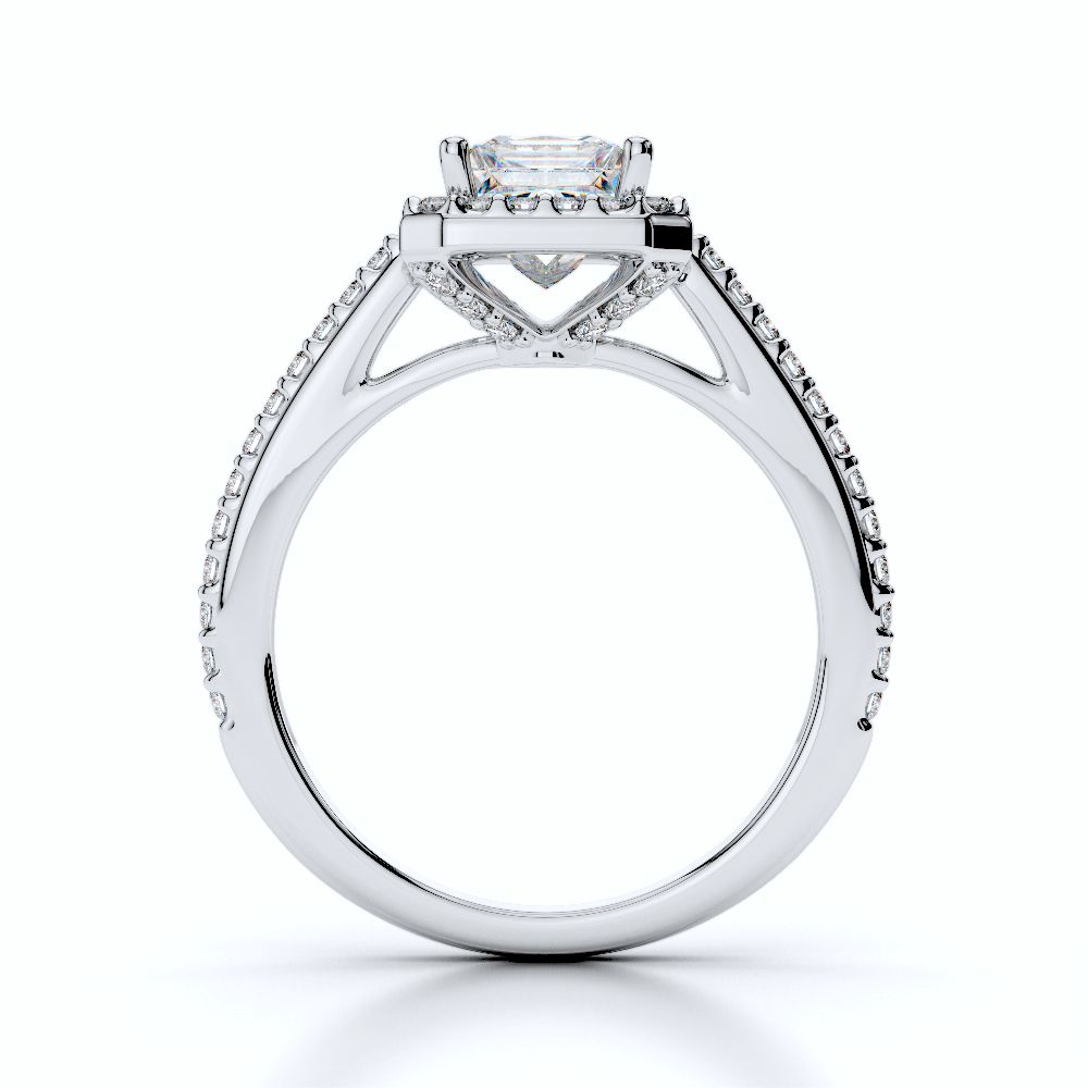 Asscher Diamond Halo Engagement Ring With Side Stones