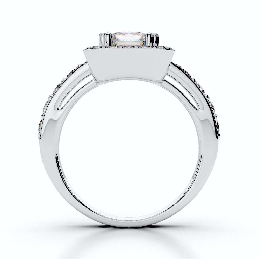 Asscher Halo Diamond Engagement Ring With Side Stones