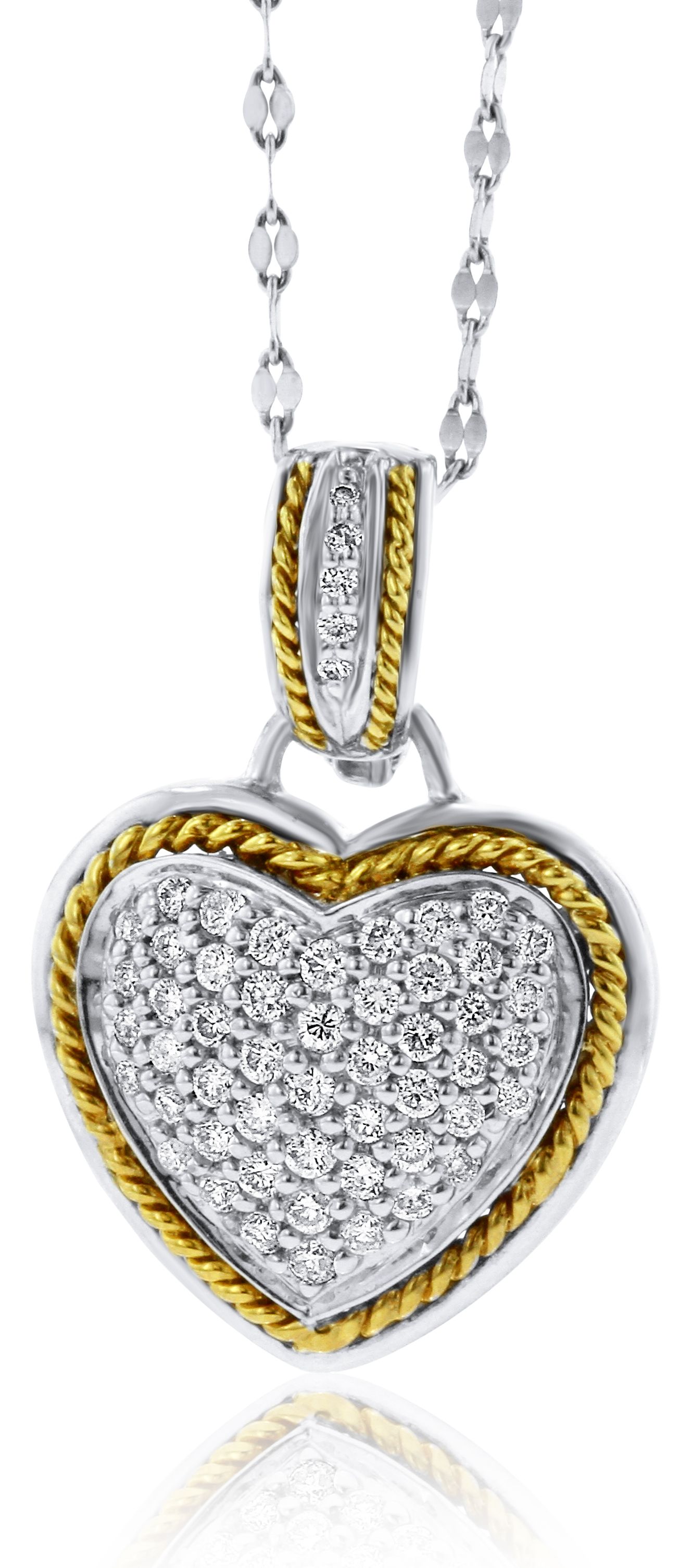 Two-Tone Pavé Diamond Heart Pendant in 14K White and Yellow Gold (0.51ct)