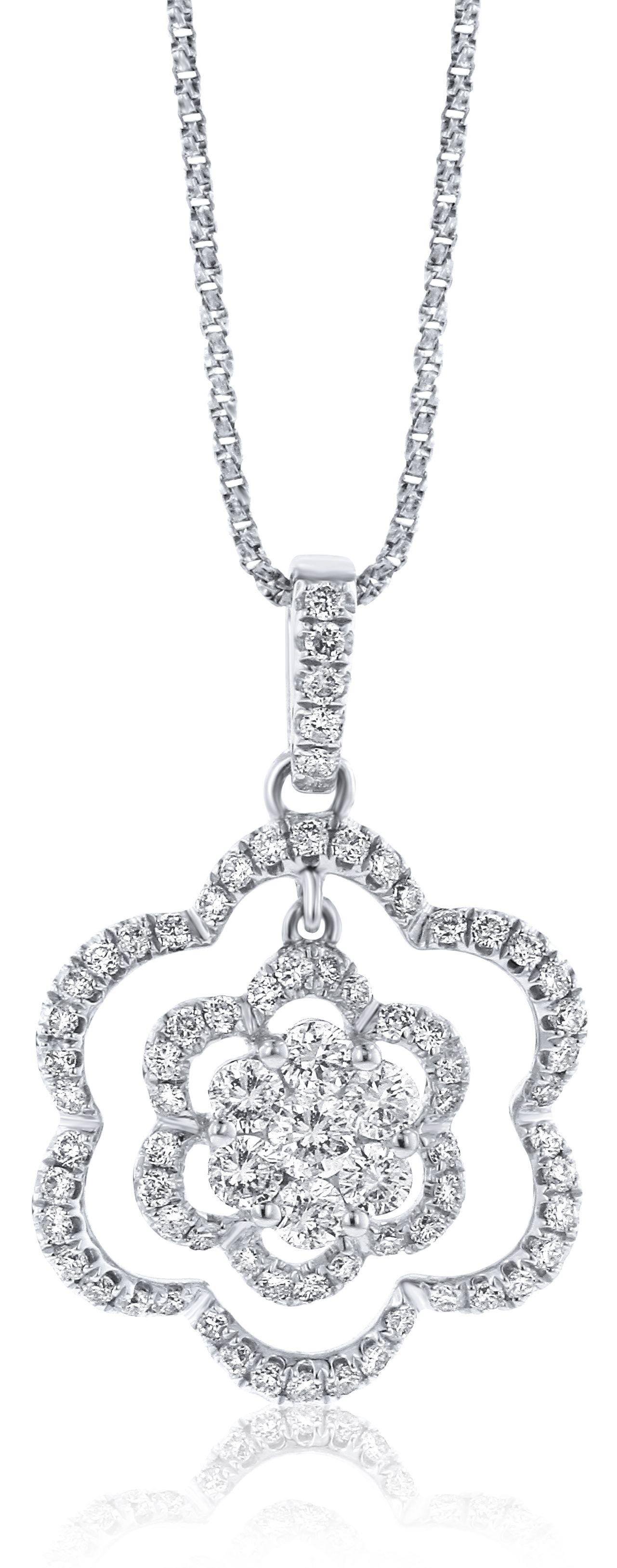 Diamond Flower Halo Pendant in 18K White Gold (0.81ct)