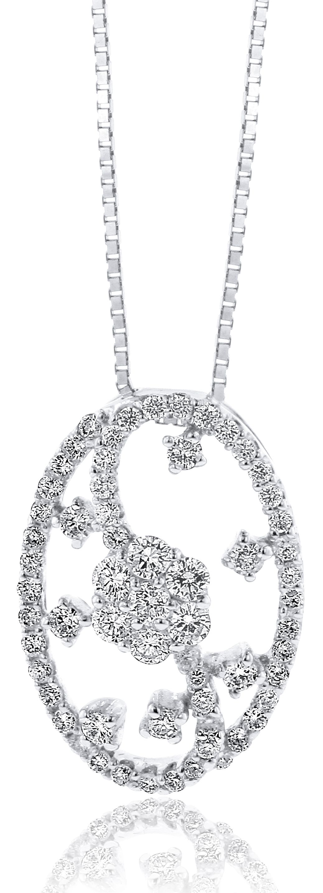 Oval-Shaped Open Floral Pendant in 18K White Gold (0.61ct)