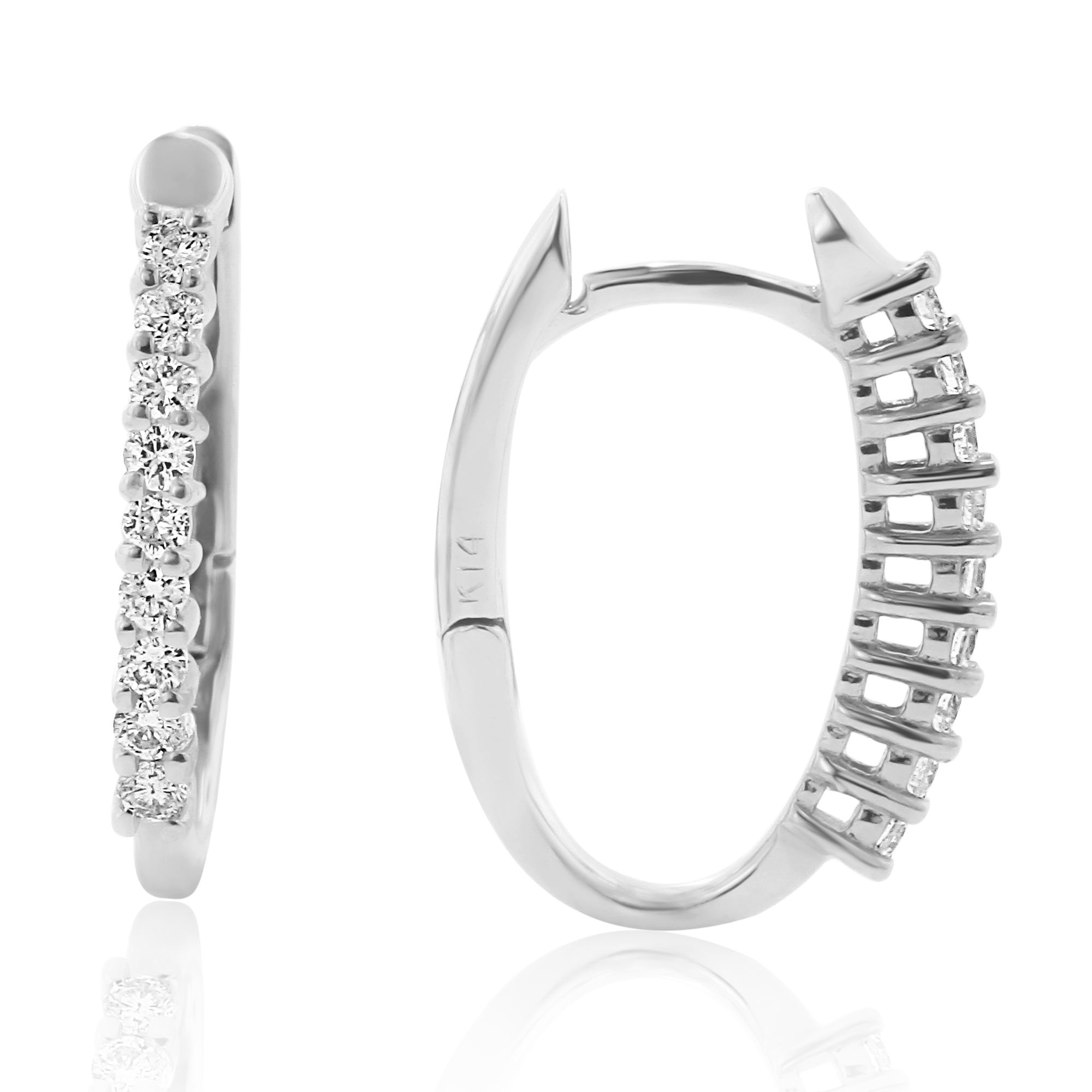 Thin Diamond Oval Hoop Earrings in 14K White Gold (0.70ct)