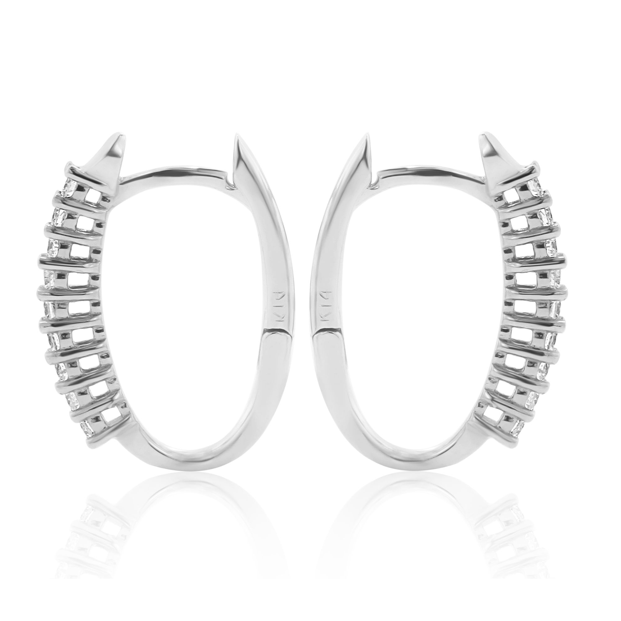 Thin Diamond Oval Hoop Earrings in 14K White Gold (0.70ct)