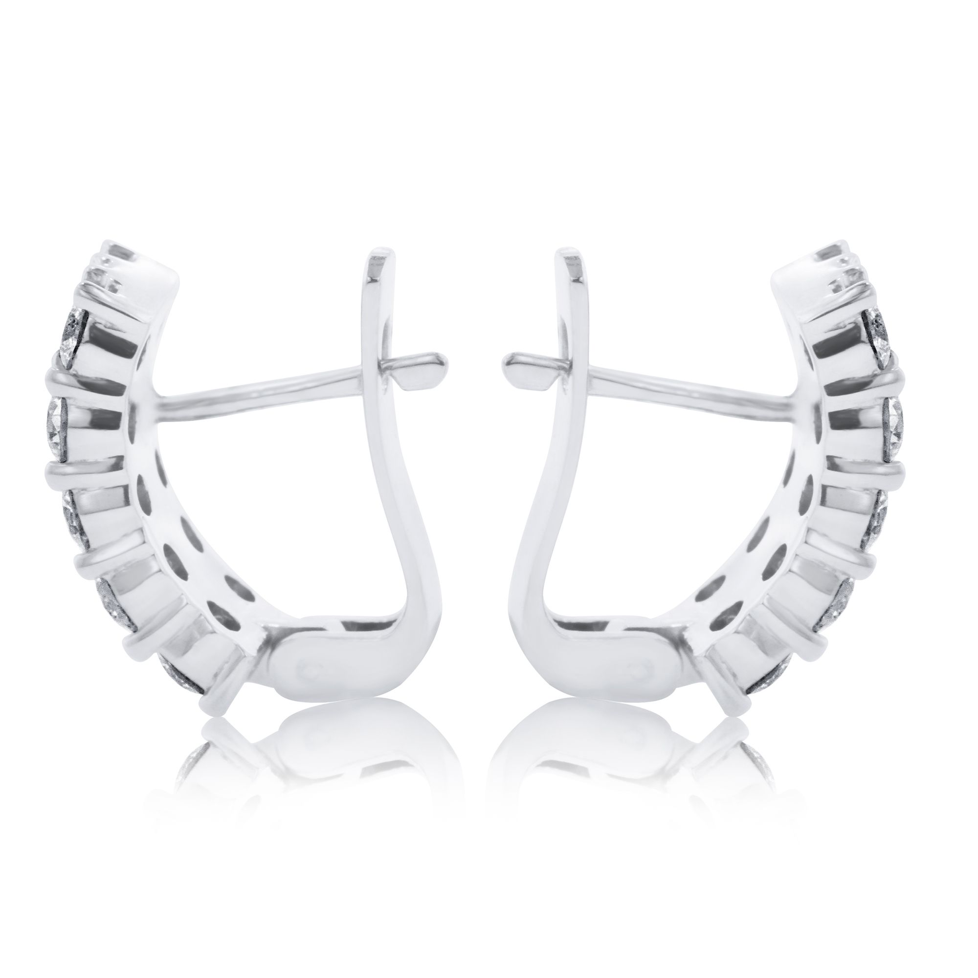 Double Row Diamond Huggie Earrings in 14K White Gold (2.65ct)