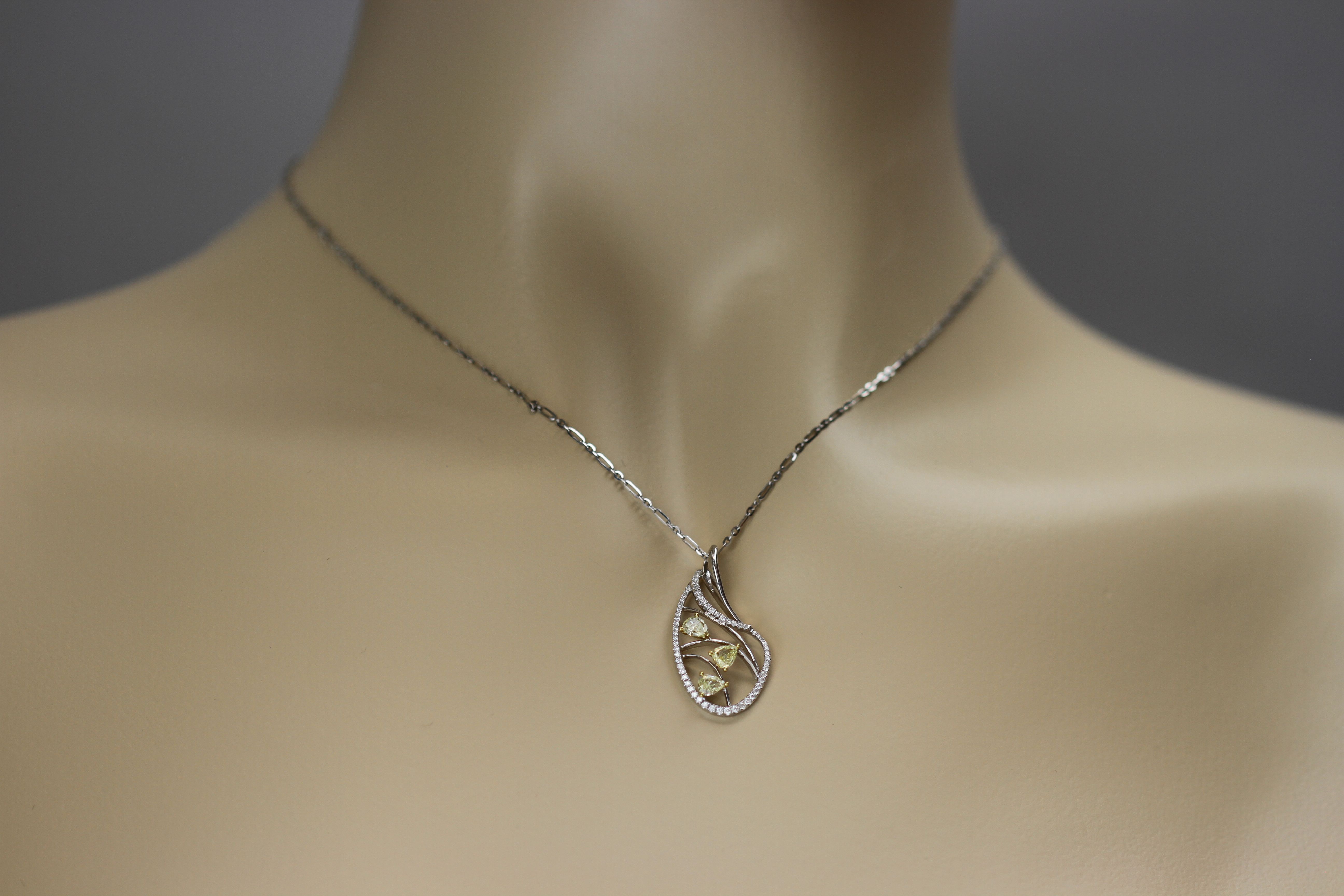 Pear-Shaped Yellow Diamond Pendant in 18K White and Yellow Gold 