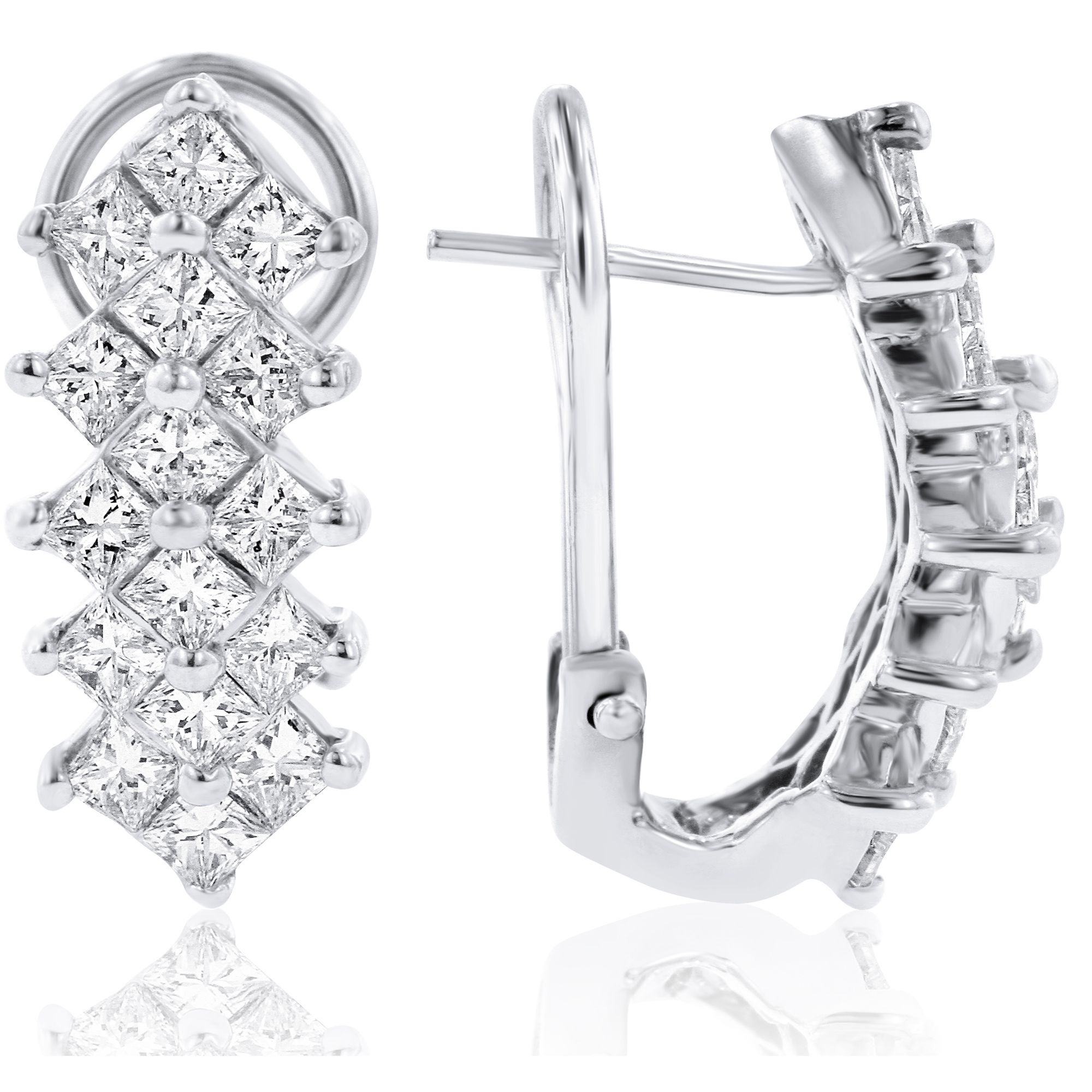 Princess-Cut Diamond Huggie Earrings in 14K White Gold (3.01ct)