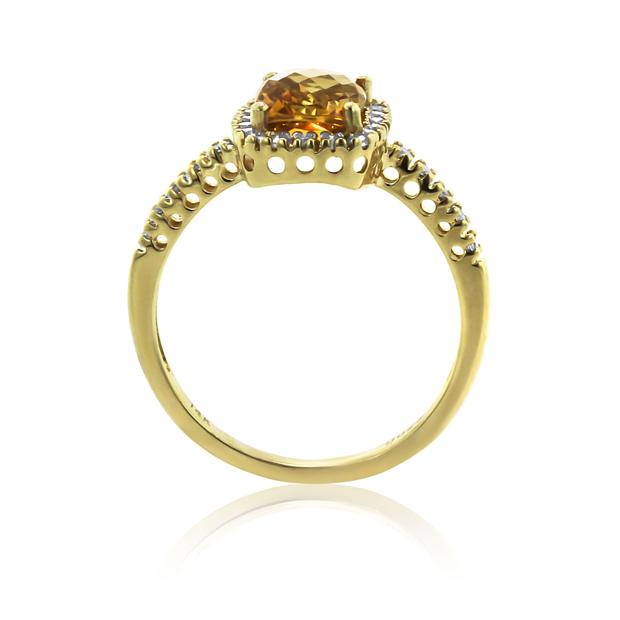 Citrine and Diamond Halo Ring in 14K Yellow Gold