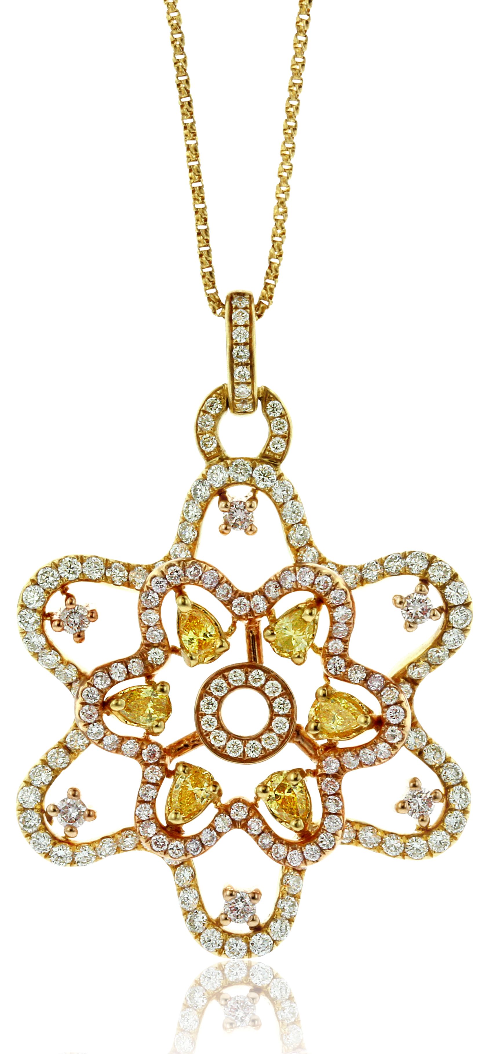 Yellow Diamond Flower Pendant in 18K Rose and Yellow Gold (2.09ct)