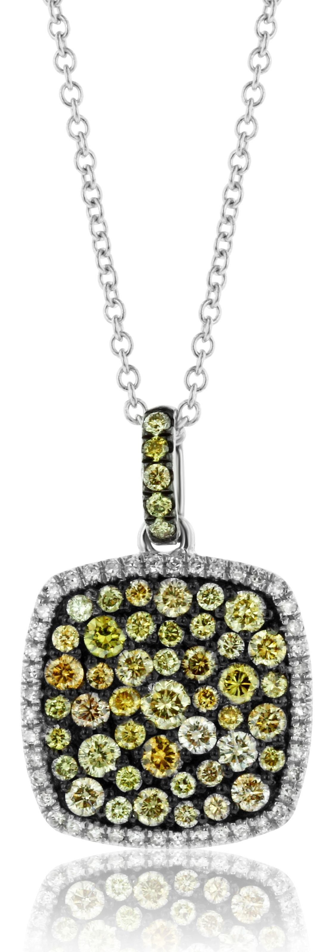 Yellow, Champagne, and Pink Medium Pavé Square Pendant in 14K White Gold (1.19ct)