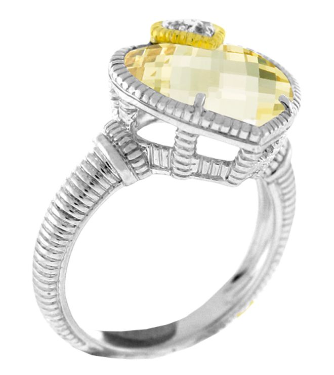 Judith Ripka Sterling Silver/18K Canary Crystal & Diamond Heart Ring SR293-WSCA