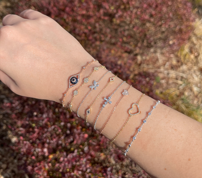 Blue Sapphire and Diamond Evil Eye Bracelet in 14K Rose Gold