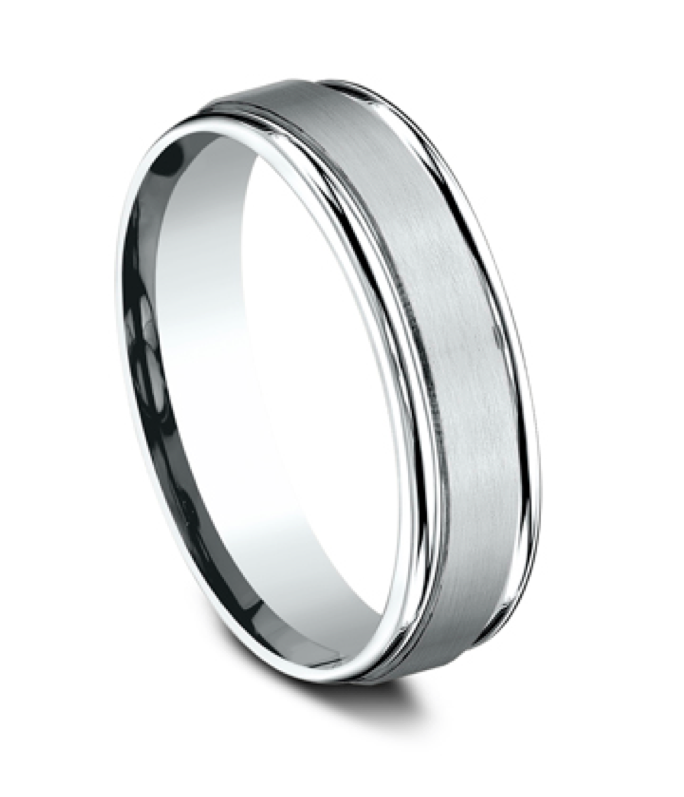 Men's Comfort-Fit Satin Polished Edge Wedding Band in 14k White Gold (6mm)