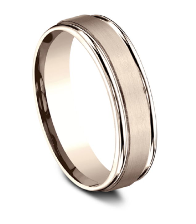 Men's Comfort-Fit Satin Center 14k Rose Gold Wedding Band (7mm)