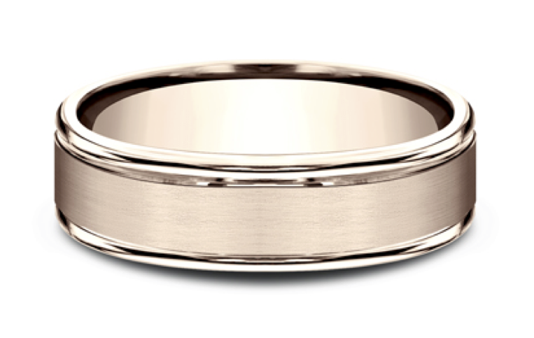Men's Comfort-Fit Satin Center 14k Rose Gold Wedding Band (7mm)