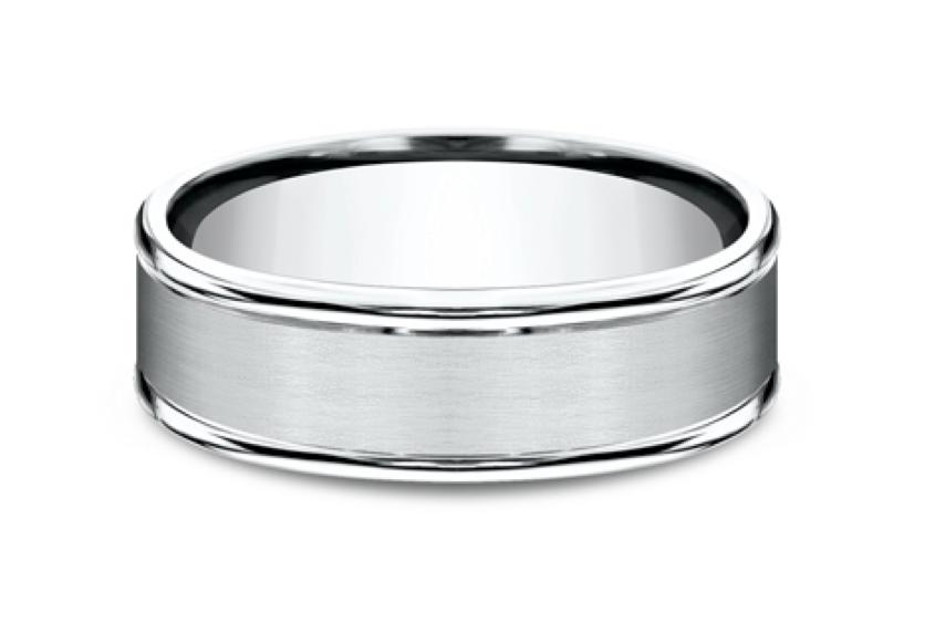 Men's Comfort-Fit Satin Center White Gold Wedding Band (7mm)