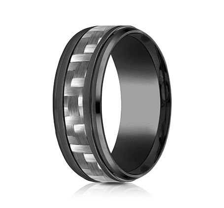 Black Titanium Men's Wedding Band With Carbon Fiber Inlay (9mm)