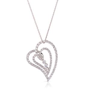Elongated Double Heart Diamond Pendant in 18K White Gold (1.80ct)