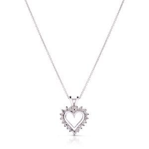 Petite Diamond Heart Pendant in 14K White Gold (0.20ct)