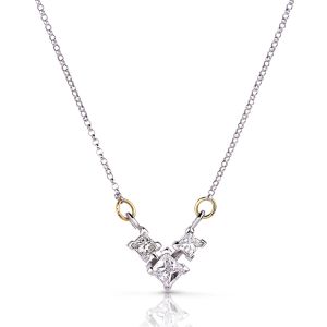 Princess-Cut Diamond V Necklace in 14K White and Yellow Gold (0.75ct)