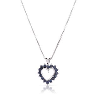 Sapphire Heart Shaped Pendant in 14k White Gold