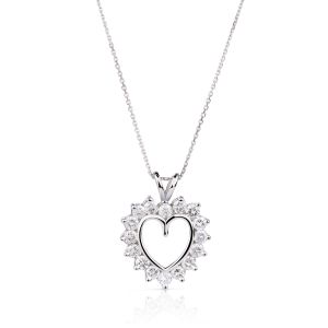 Classic Open Heart Diamond Pendant in 14K White Gold (1.44ct)