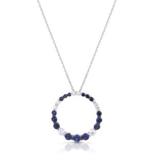 Sapphire and Diamond Circle Of Life Pendant in 18K White Gold