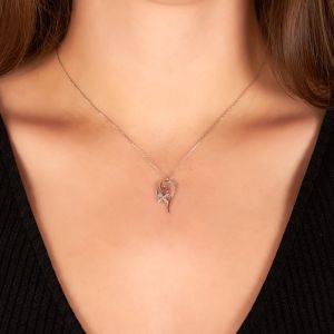 Thin Diamond Heart and Flower Pendant in 14K White Gold