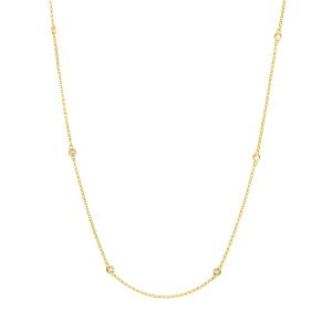 Petite Milgrain Bezel Set Diamond by the Yard Necklace in 14K Gold