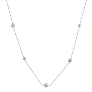 Alternating Clover and Round Diamond by the Yard Necklace in 14K White Gold (0.27ct)