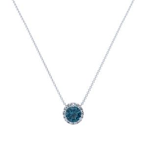 London Blue Topaz and Diamond Halo Pendant in 14k Gold (8.3mm)